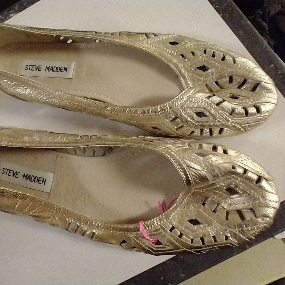 New Steve Madden Pixee gold leather shoes flats 7.5
